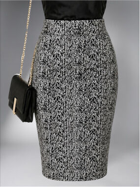 Express Black & White Herringbone Pencil Skirt